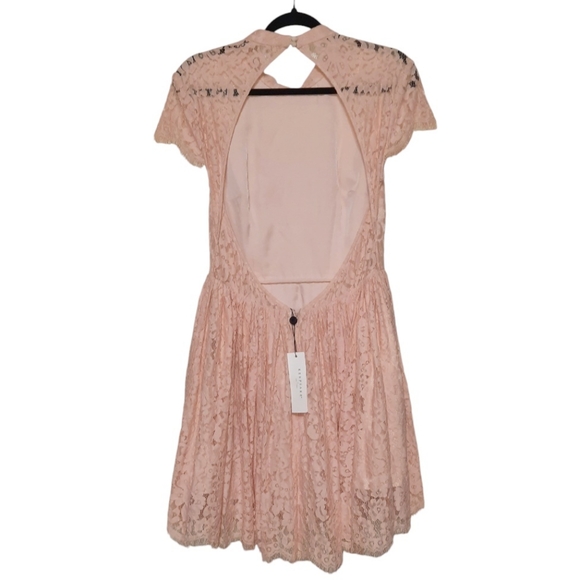 KEEPSAKE Lace Cutout Minidress Pink Nude Eyelash Lace Ballet Coquette Rose L 10 - Picture 5 of 12